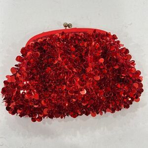 Beaded Sequin Red Handbag Glittery Bold Medium Size